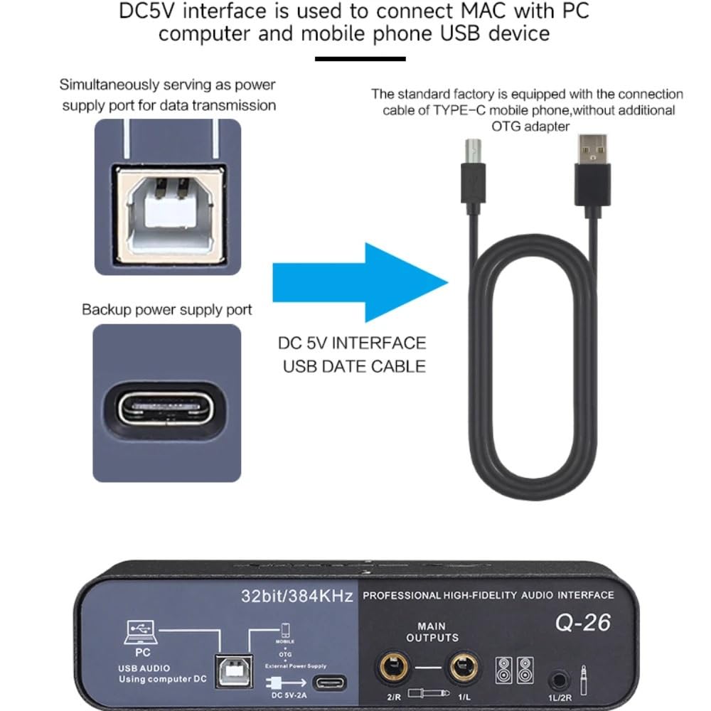 Controller DJ, Q26 Mini MIXER USB for console scheda audio professionale a 2 canali con interfaccia portatile