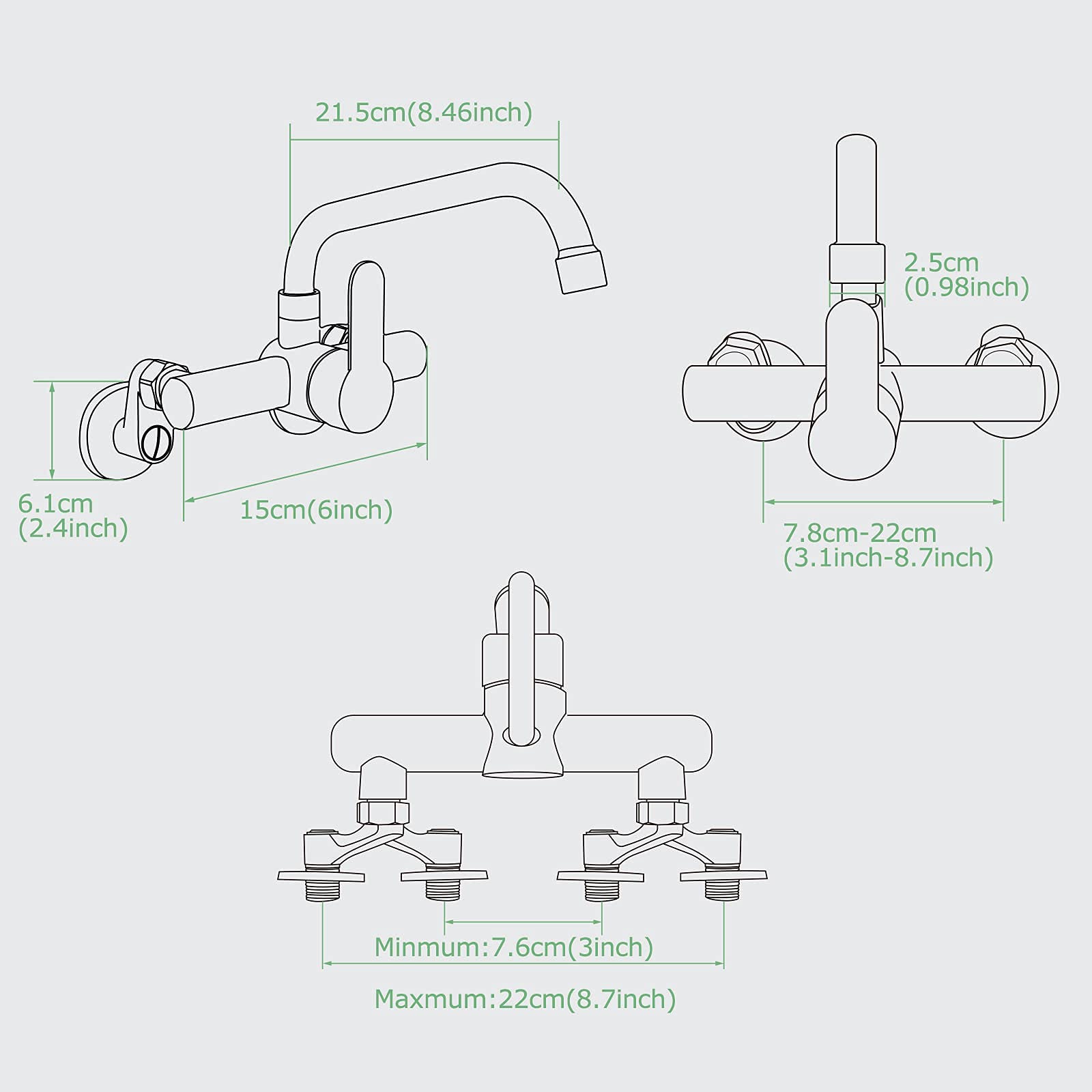 Matte Black Wall Mount Kitchen Faucet Single Lever Handle 6 Inch