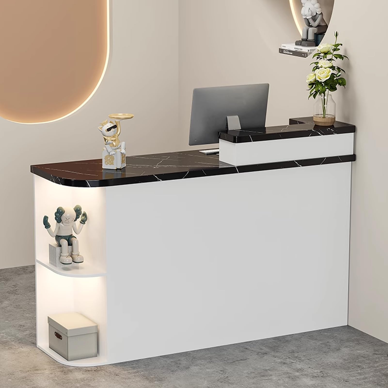 Escritorio moderno con cajas Der and Sto, mesa de caja registradora para oficina, salón, negocios o cafetería, altura izquierda 120 cm, amplio espacio