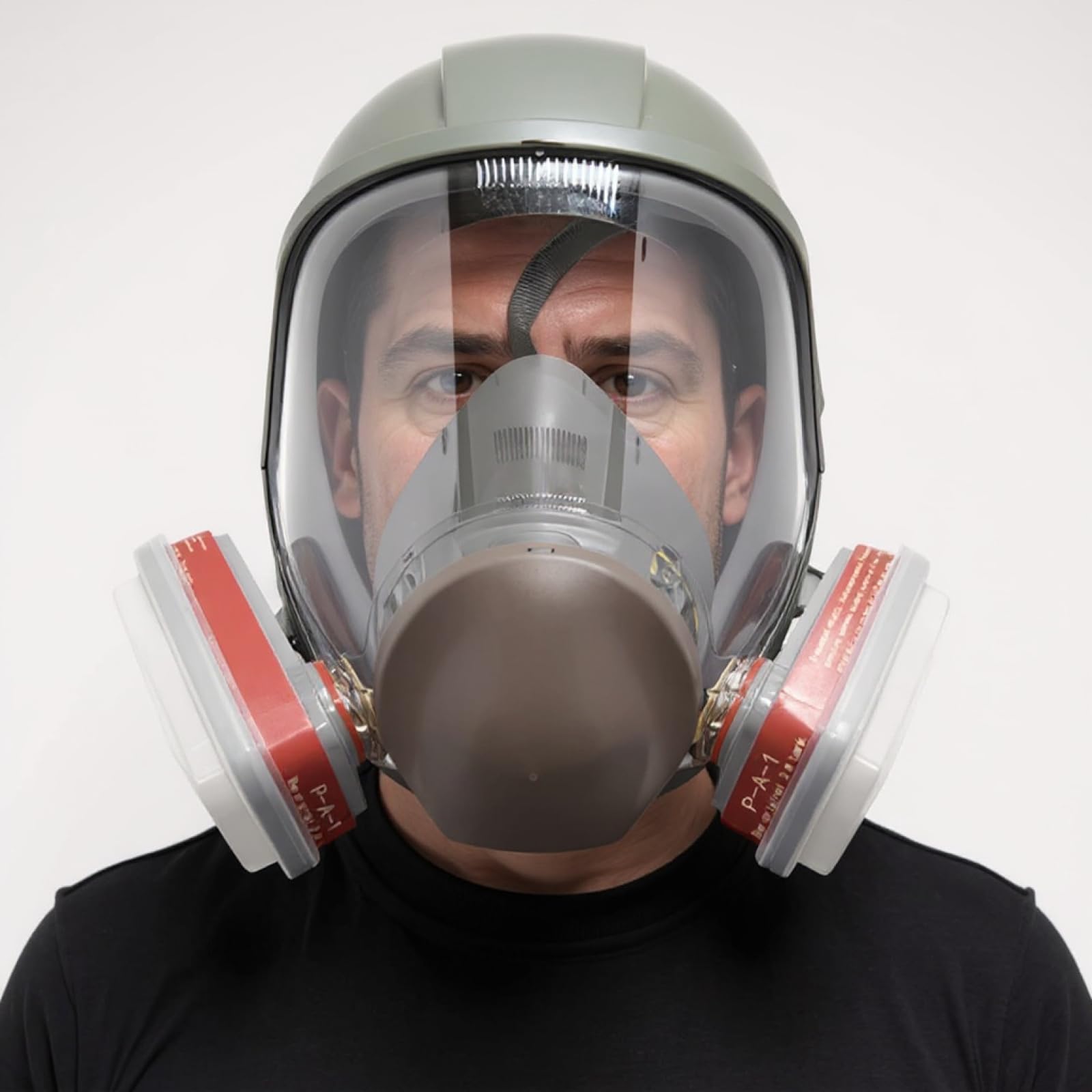 Respirador de cara completa con doble filtración, cartucho de 40 mm, lente antivaho ABS, cómodo sello de silicona, máscaras de gas para pintura en aerosol, sintético, protección industrial