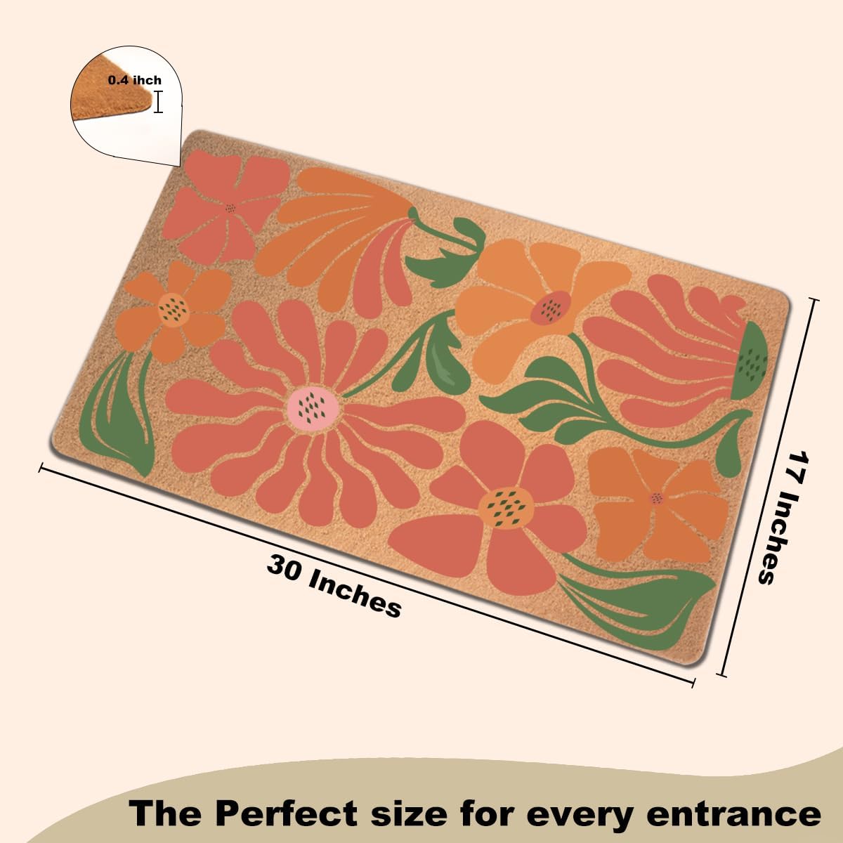 Floral Door Mat 18x30 Inch, Floral Durable Welcome Mat for Outdoor Indoor Entryway Porch Kitchen Home Decor, Faux Coco Coir Doormat with Heavy Duty Non-Slip PVC Backing, Flower Gifts for Women Mom-1
