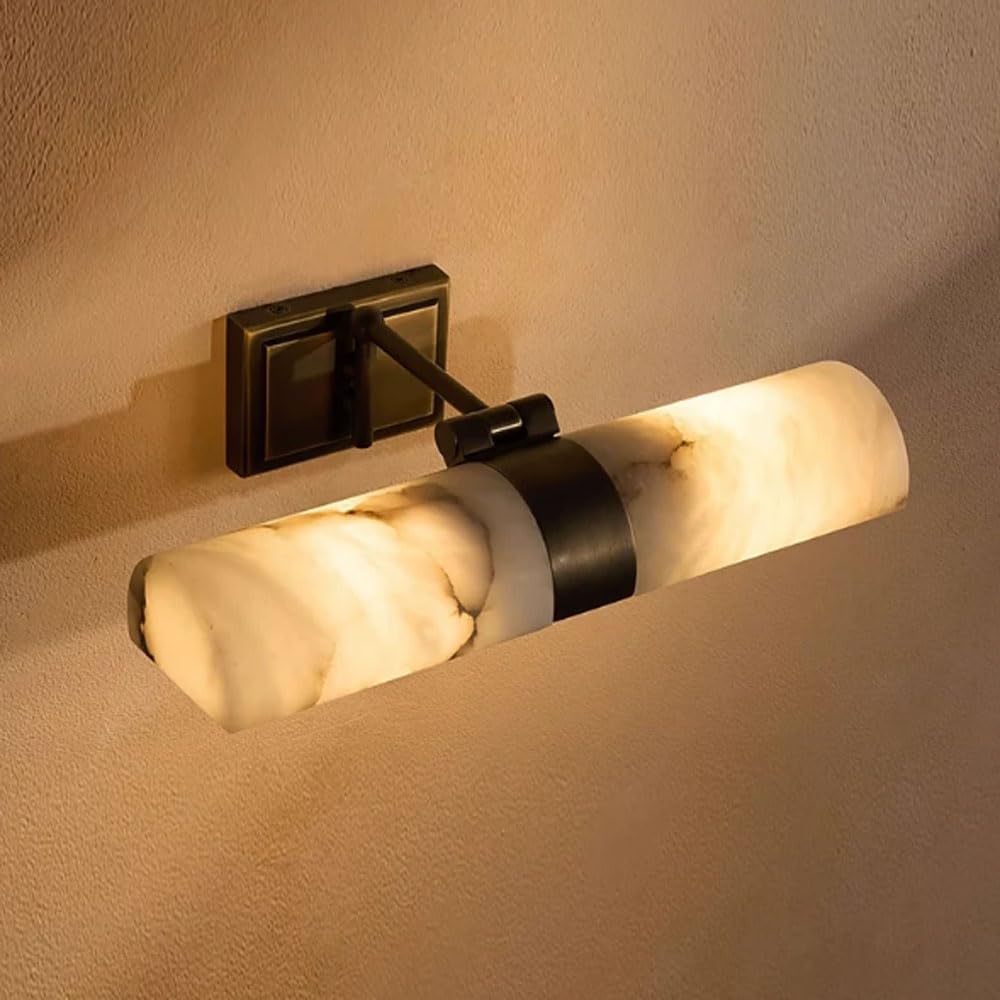 KXKLGWHN Nordic Industrial Style LED Warm Light Wall Sconce, Natural Alabaster Wall Light, 12.6in Marble Wall Lamp, Bedroom Dresser Stairs Decorative Lighting Fixtures