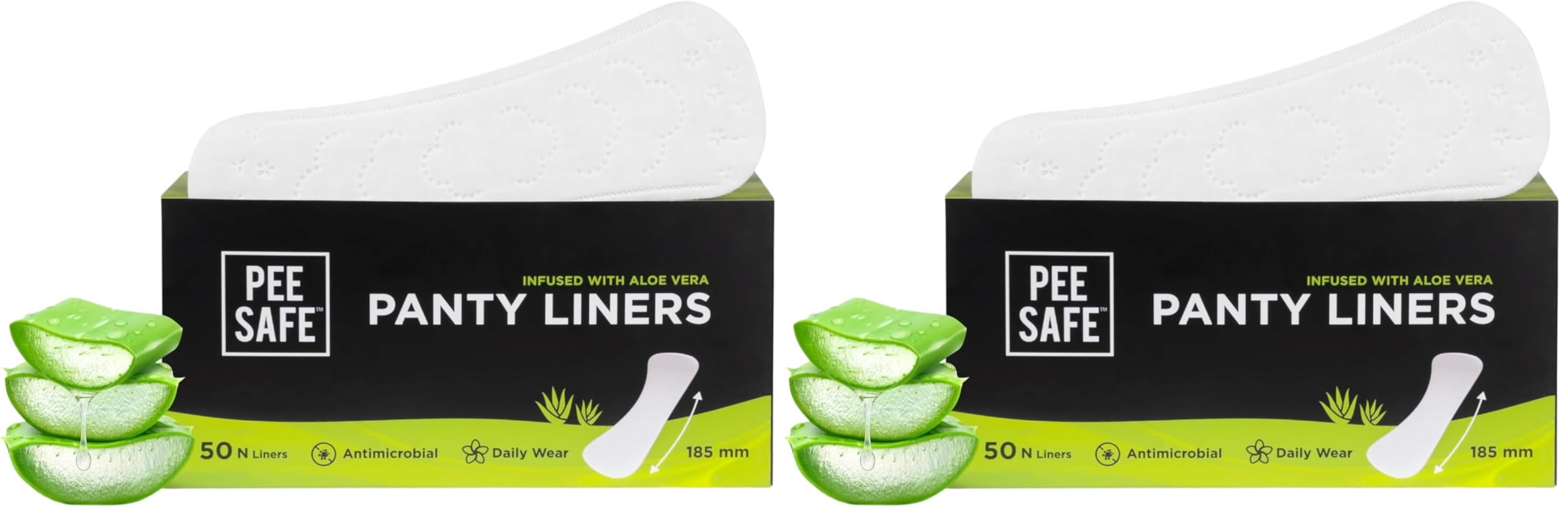 PEESAFE Panty Liners For Women Daily Use with Alero Vera | Curvy Design For Extra Comfort | Cottony-Soft Surface With 185mm Wide Optimal Coverage For Comfort | Keeps You Dry & Fresh All Day Long | Pack of 100 Liners-image-1
