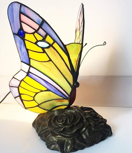 Miniatura 6 de HUIMEIJU Tiffany lámpara mariposa azul cristal HMJ8060 vidrieras estilo mariposa lámpara de mesa Tiffany