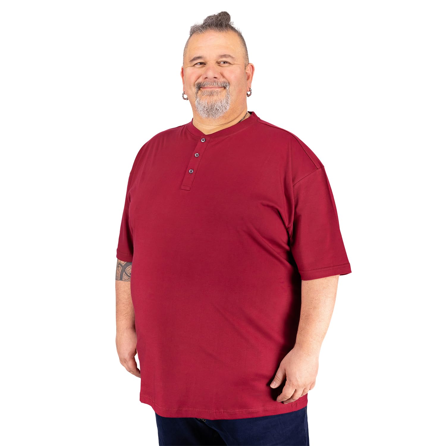Adamo Men's Wine Red Serafino T-Shirt With Button Tape Regular Fit In Oversizes Up To 10XL
