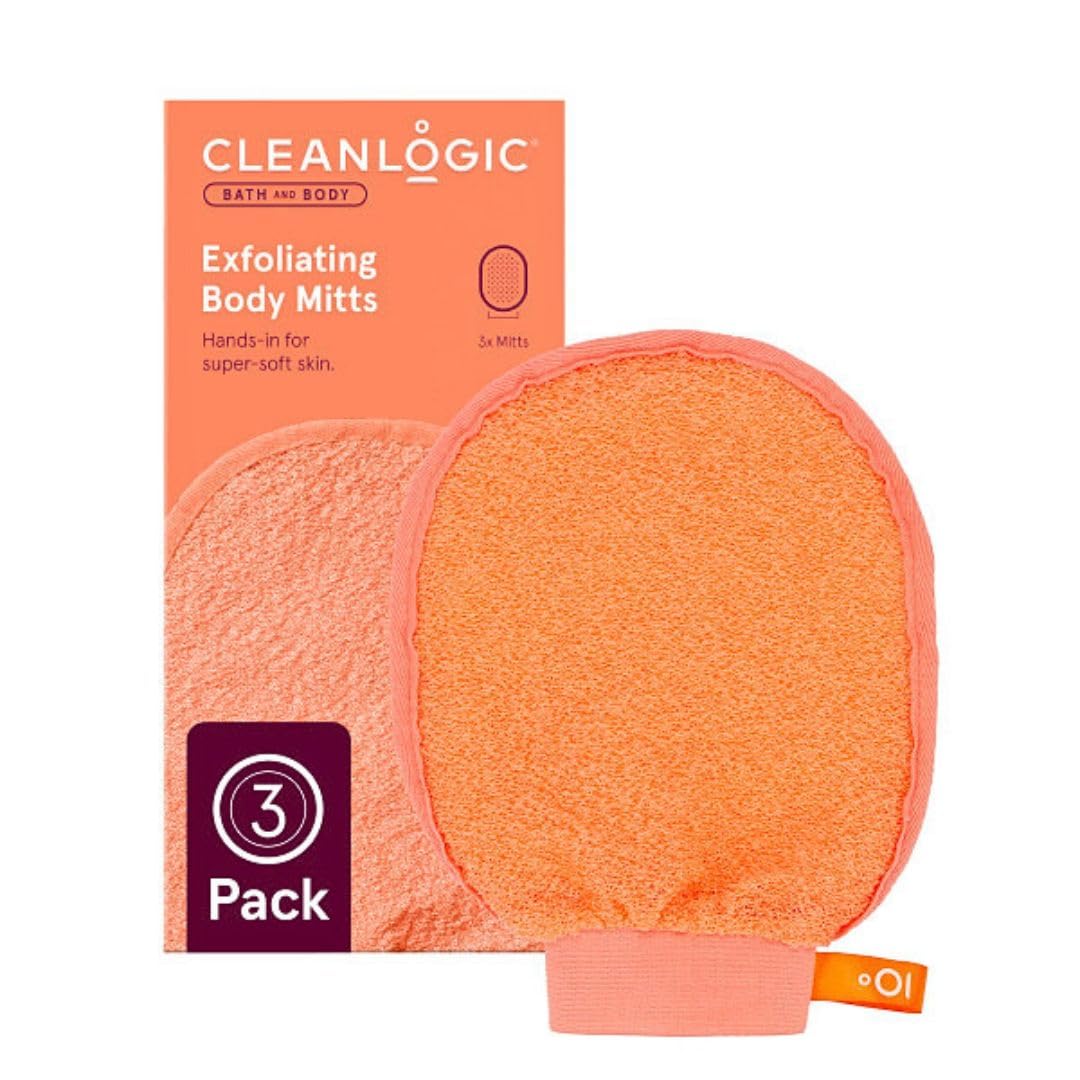 Cleanlogic Bath & Body Exfoliating Face & Body Grooming Mitt, Assorted Colors, 3 Count