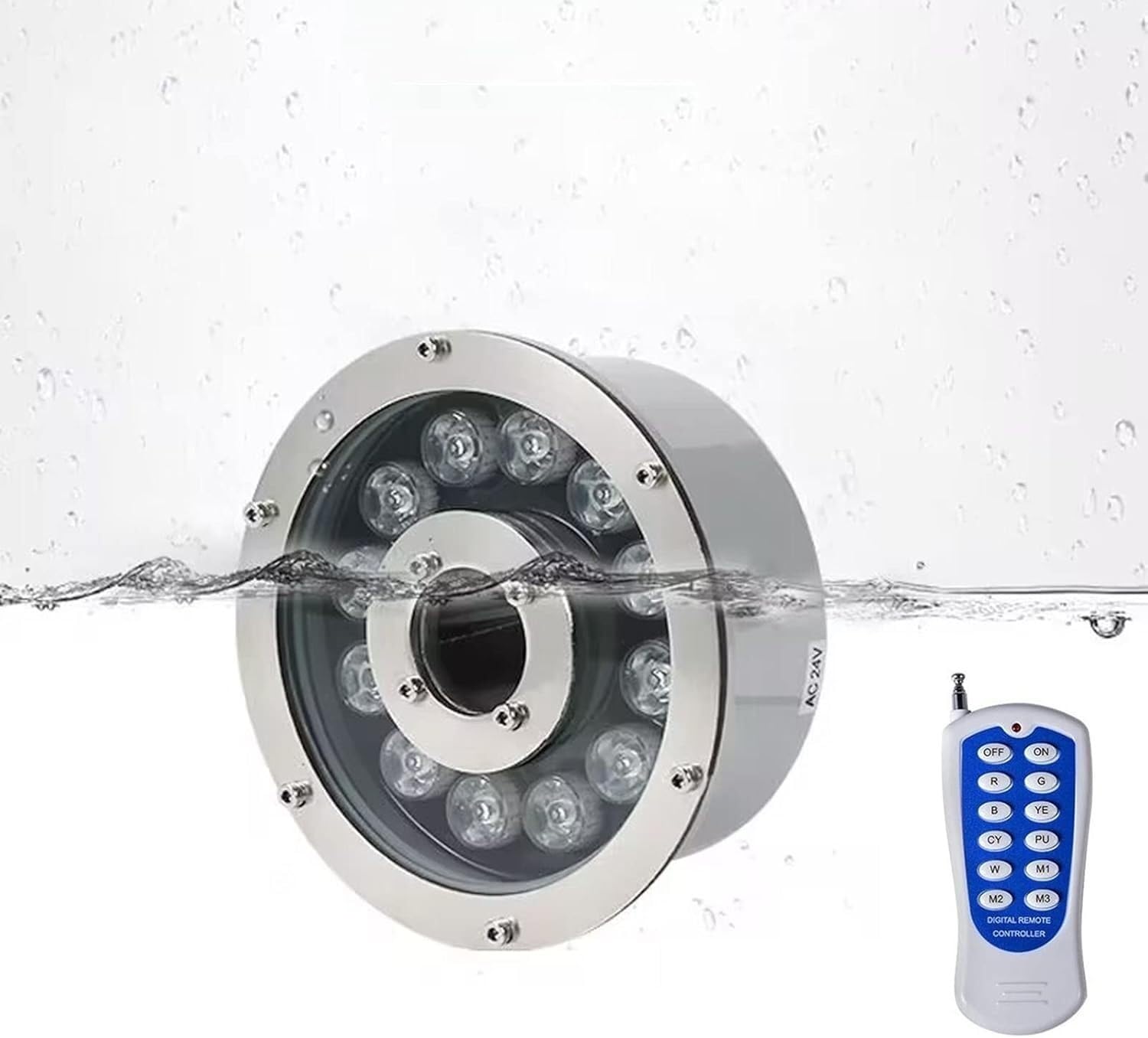 Llpsmengae Ac12v Submersible Rgb Ring Fountain Light, Stainless Steel Color Landscape Spotlight, Low Voltage Ip68 Waterproof Led Underwater Pond Light With Remote Control(,18W)