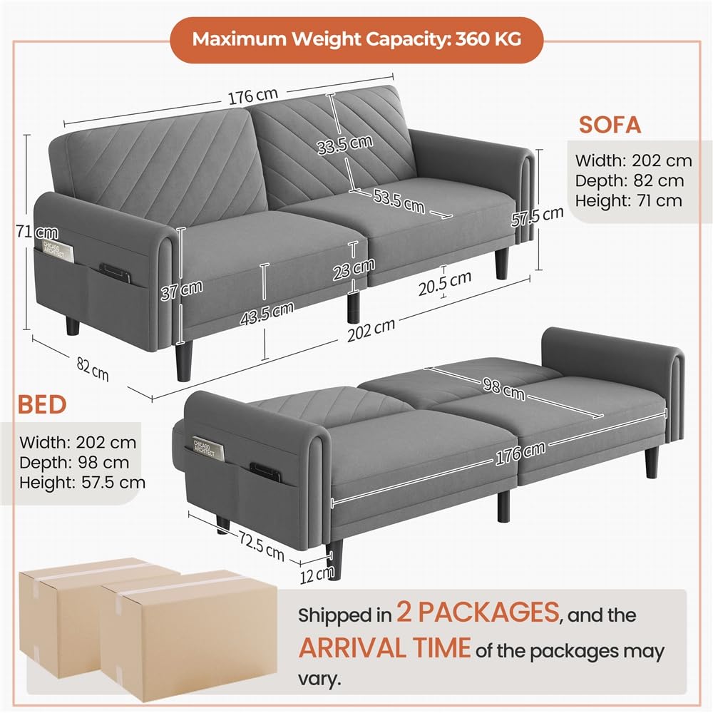 Yaheetech Sofa Cama 2 Plazas Plegable Tapizada de Tela Sofá Cama Plegable Salon Respaldo Ajustable 176X 98 cm Capacidad MAX Carga de 350 KG