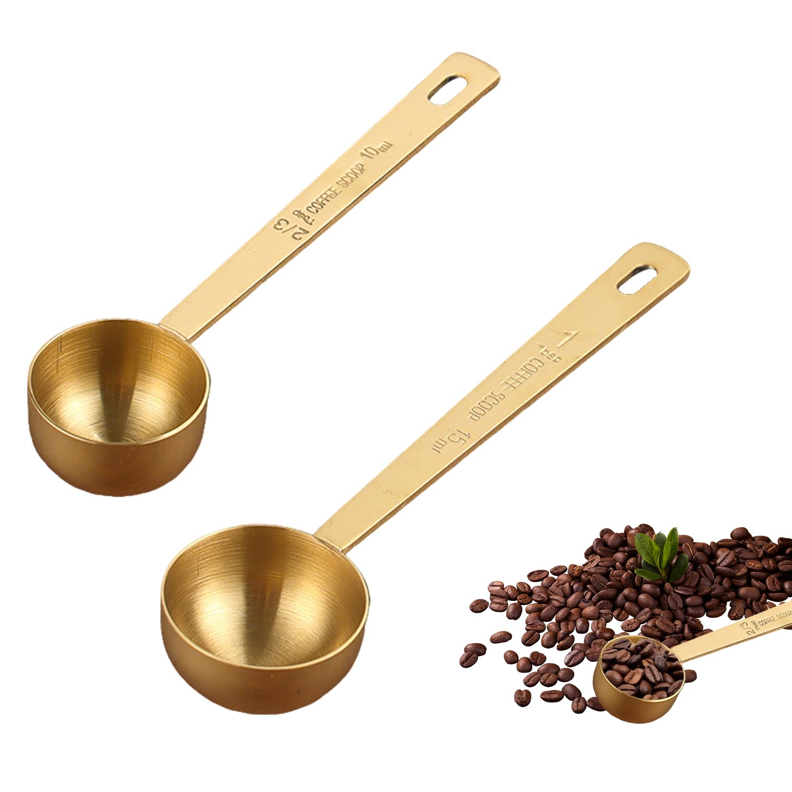 Embhlitfe 2Pcs Ritual Scoop Gold in Different Model,Stainless Steel Measuring Spoon, Long Handle Precision Measuring Spoon for Coffee, Protein Powder, Milk Powder, Loose Tea, Sugar, Flour (10ml+15ml)