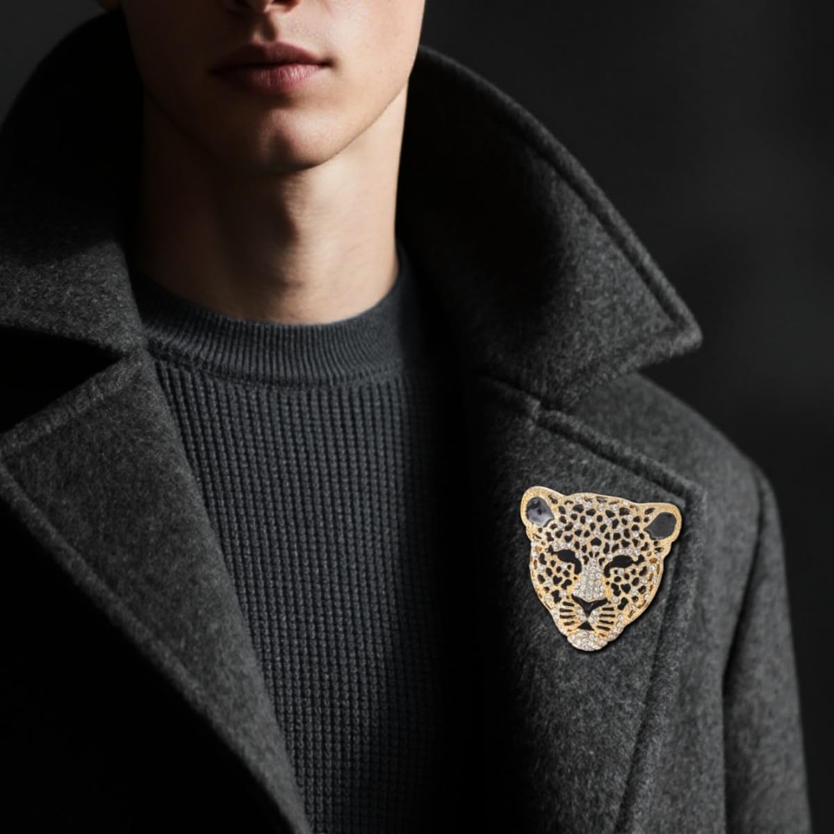 KKAMAGI Vintage Black Enamel Spotted Animal Leopard Head Brooch Cheetah Pin Rhinestone Crystal Lapel Badge - Image 5
