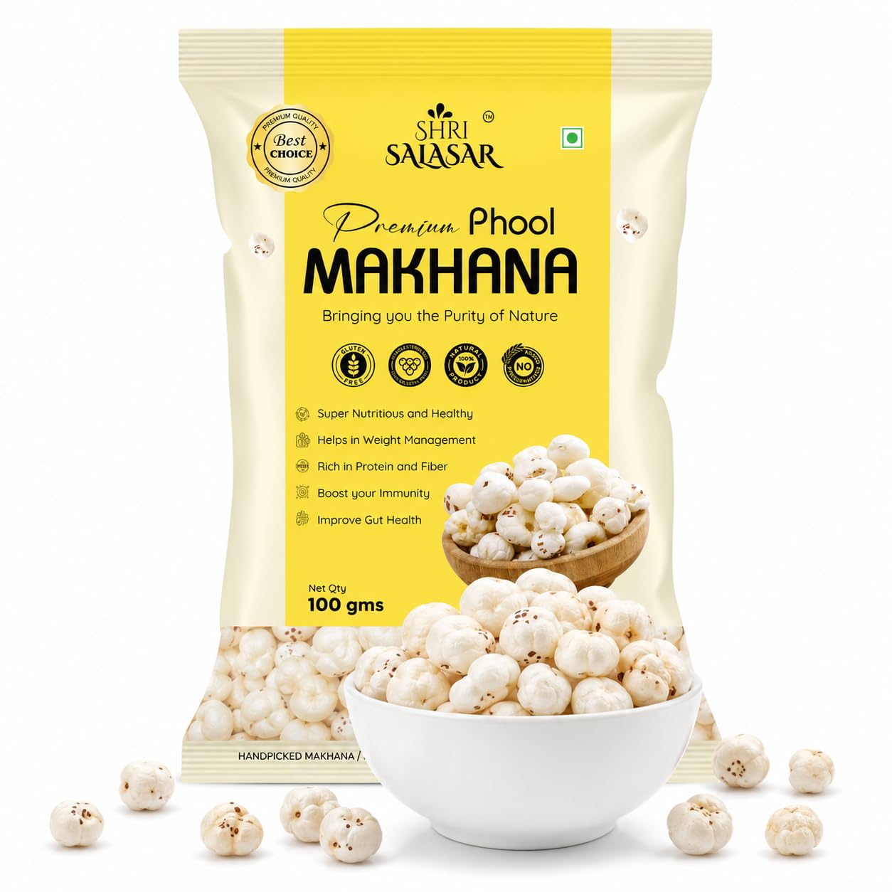 Shri Salasar Plain Makhana, Natural Lotus Seeds for Eating, Organic Healthy Crunchy Snack Fox Nuts (100 G)-image-9