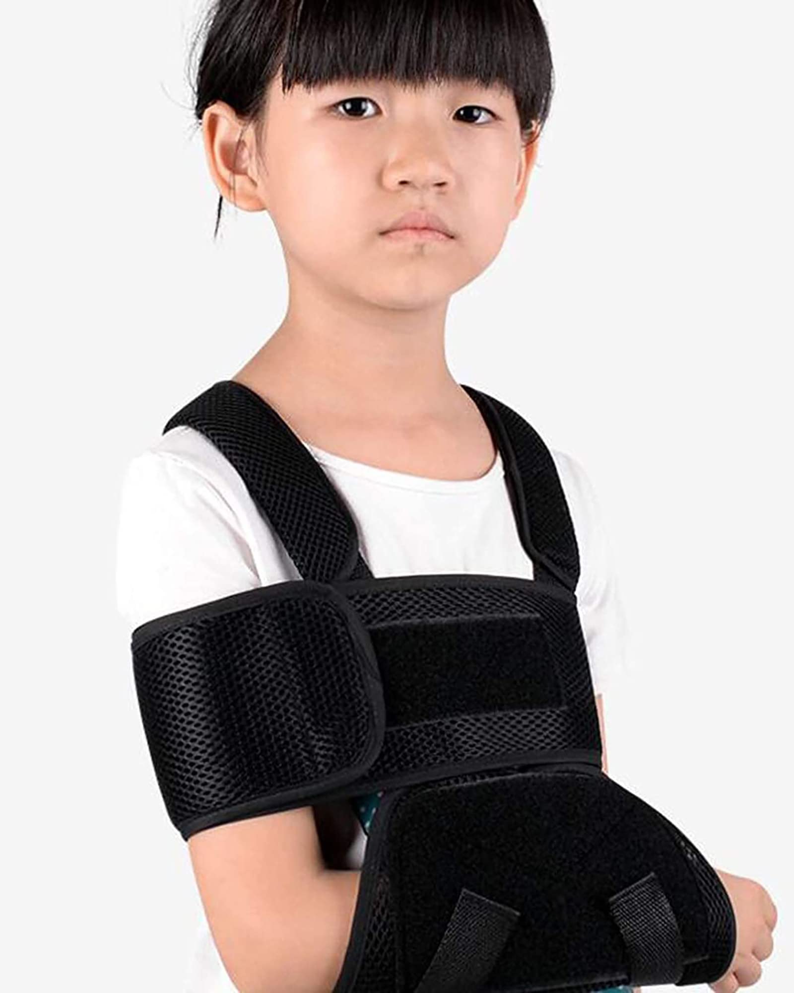 Cabestrillo de brazo fracturado de antebrazo para niños, soporte de brazo ajustable, correa de soporte, inmovilizador de lesiones de hombro transpirable para esguinces de dislocación, L (M)