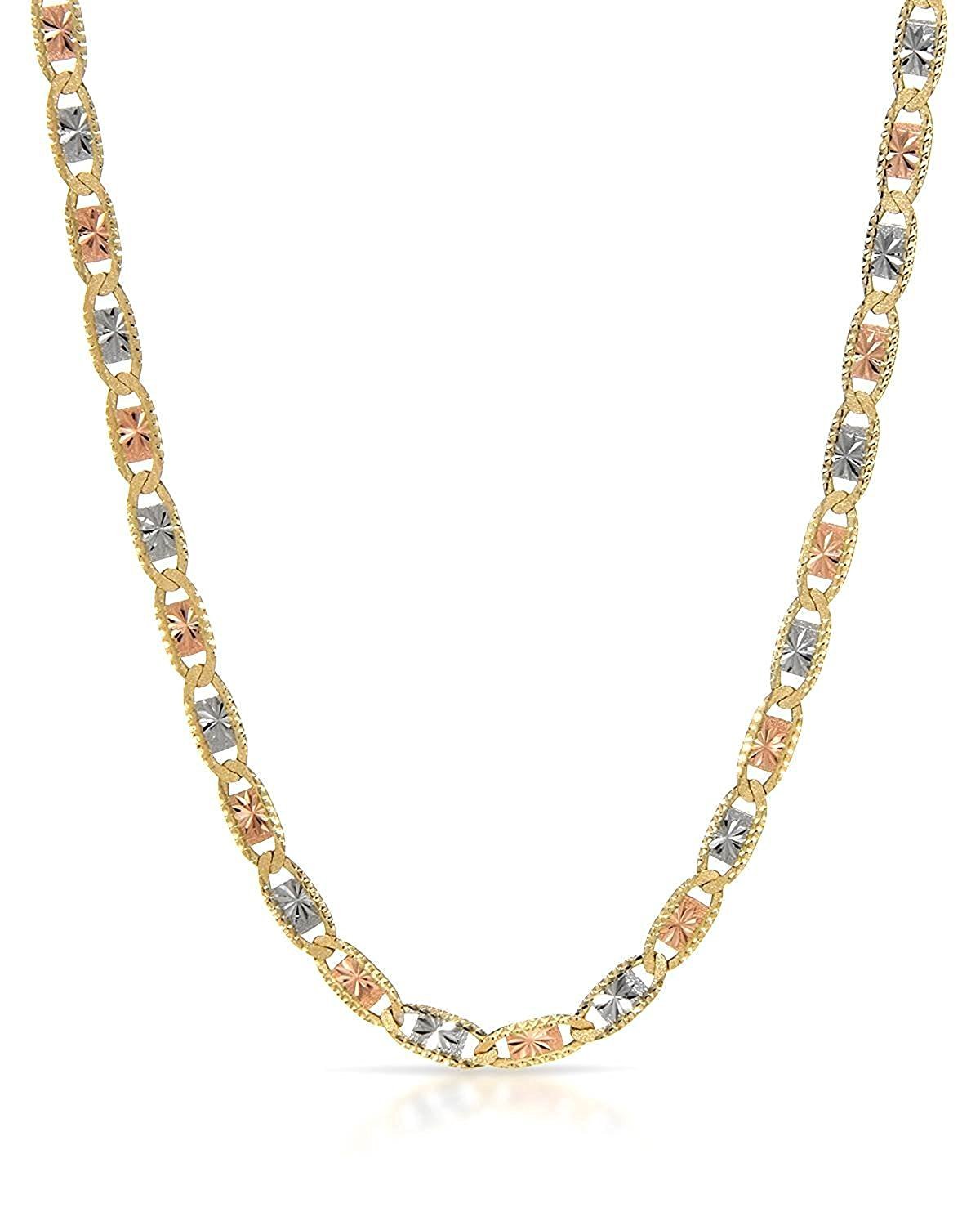 MCS Jewelry10K Three Tone Italian Gold Necklace Width 3.5 mm (Lengths: 18"-24"), Gold