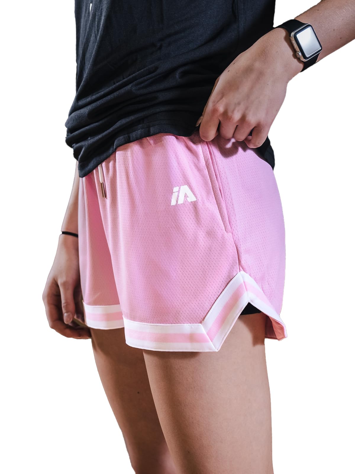 iAthletic Women's Casual Shorts Pink/White. Lightweight, Soft Polyester mesh Shorts with Pockets Elasticised Waistband and hems - Medium
