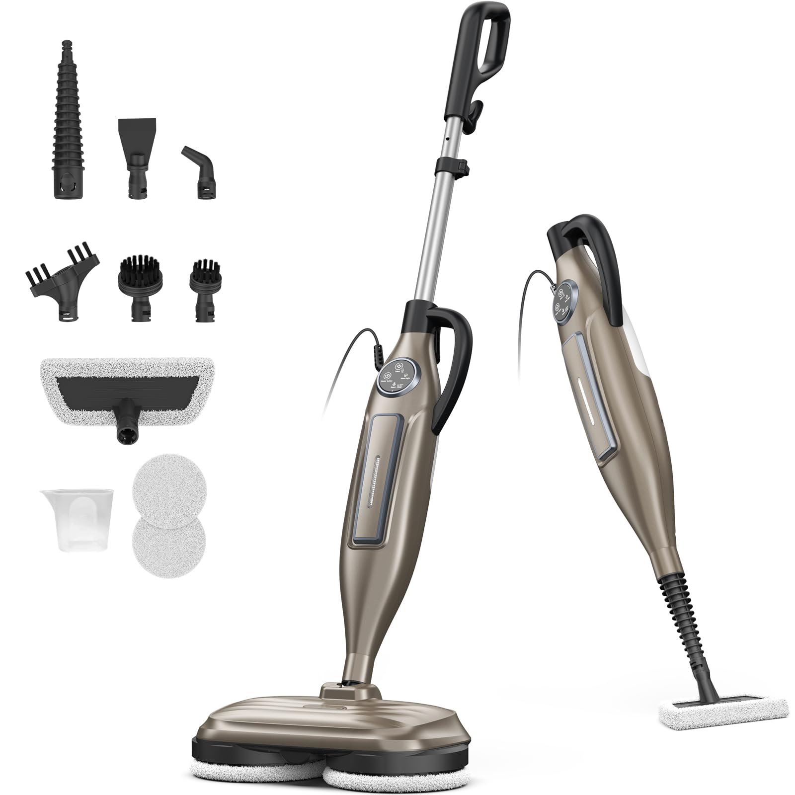 DEVOAC VM6 Scrubbing Steam Mop with Rotating Mop Pads, 10 in 1 Steam Mop, Lightweight Spin Mop & 3 Steam Modes for Hard Floor Laminate Marble Floors (Khaki)