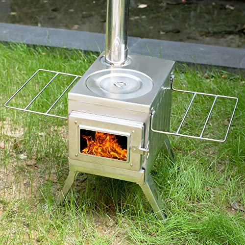 Camping Wood Stove, Portable Hot Tent Stove with Sectional Chimney Pipes, 304 Stainless Steel Wood Burning Stove for Tent Shelter and Cooking Heating