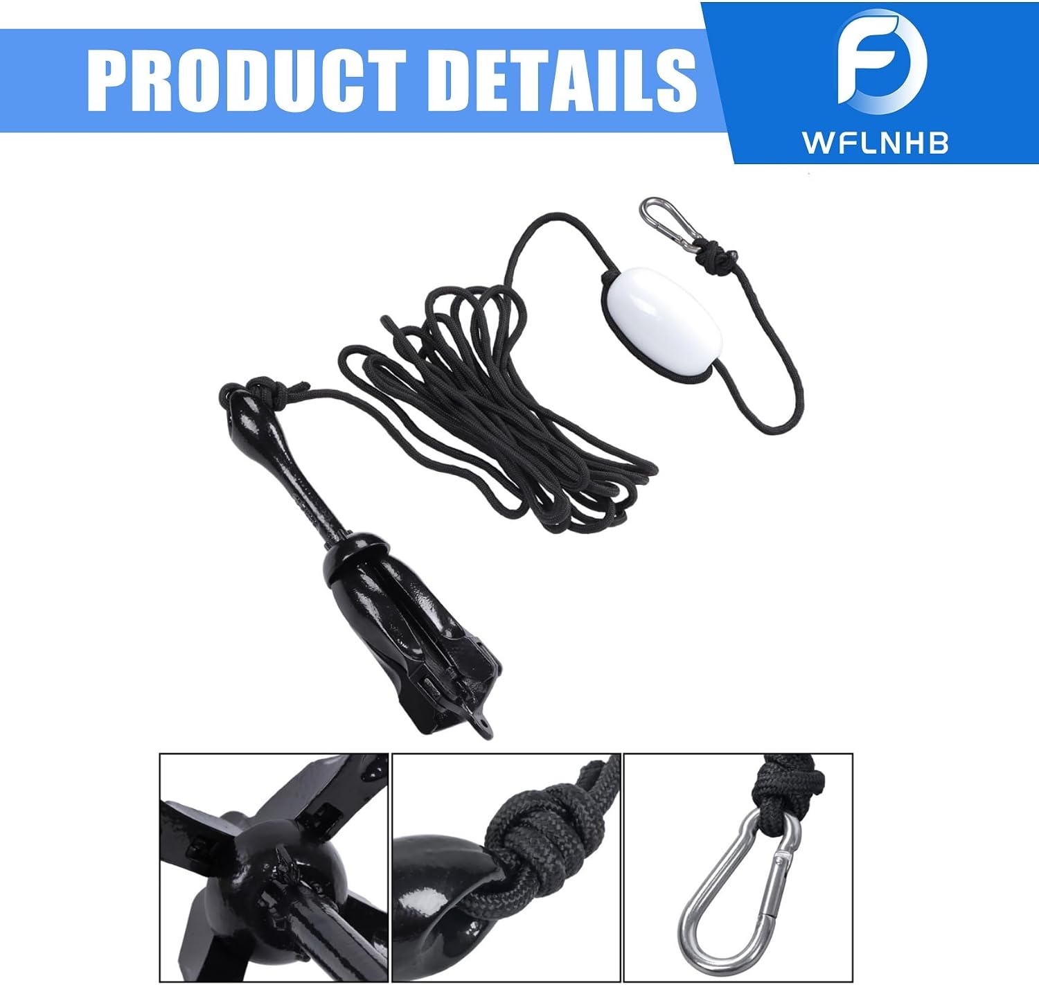 WFLNHB 2-Pack Folding Anchor Set 2.5kg Black Boat Anchor Kayak Fishing Accessories