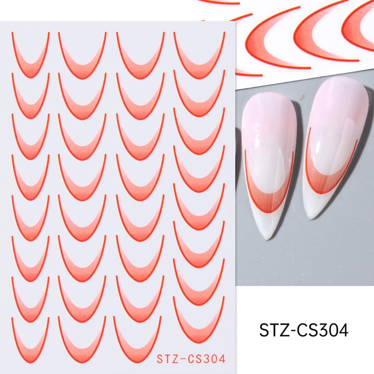 Gradient Color French Line Nail Art Stickers, 6 Sheets Colorful French Tip Nail Decals with Pink Coral Blue Black, Self-Adhesive Nail Guides Stripe Lines Sliders for DIY Nail Art Decorations