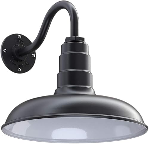 Steel Lighting Co. Topanga - Luz de granero Montaje en pared al aire libre Domo de 14 pulgadas Cuello de cisne de 11 pulgadas Luz de garaje de Steel Lighting Co. Topanga - Luz de granero Montaje en pared al aire libre Domo de 14 pulgadas Cuello de cisne de 11 pulgadas Luz de garaje de