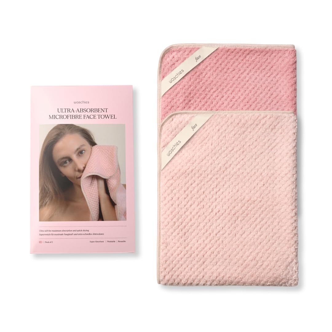 waschies Ultra Absorbent Microfiber Face Towel – 2-Pack Blush/Soft Rose – Fast Drying and Super Soft – Ideal for Daily Care, Travel, and Fitness – for All Skin Types