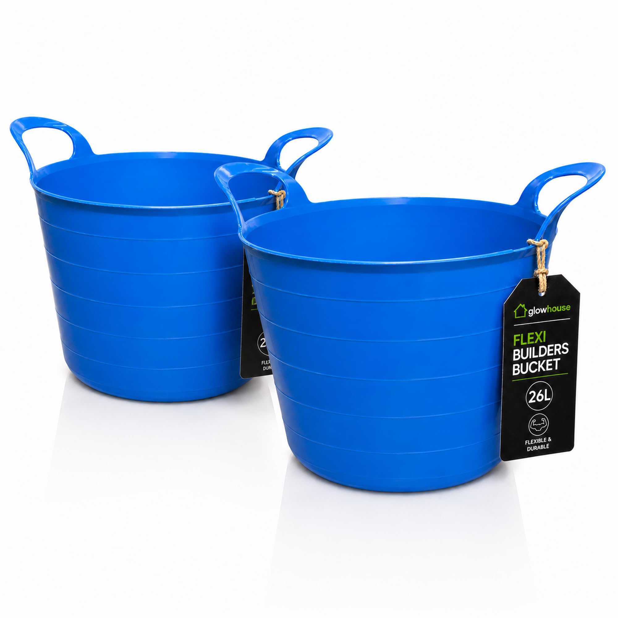 Flexi Buckets Heavy Duty Flexible Tub Trug Strong Multi-Purpose Garden, Stable, Feed, Cleaning & Storage Bucket Durable Carry Handles for Home, Garden, DIY & Outdoor Use (Blue, 26 Litres Pack of 2)