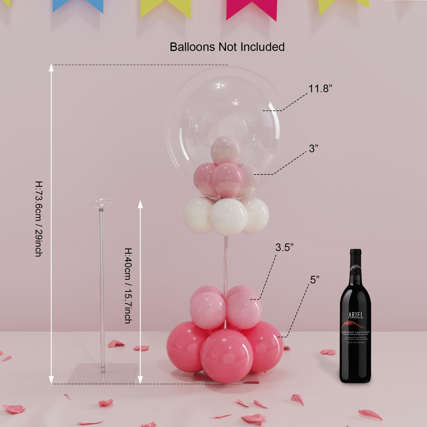 YALLOVE Clear Acrylic Tabletop Balloon Stand Kit, 15.75 Inch 4 pack Balloon Stick Holder with Base for Table Top Centerpiece Party Decoration (Balloons Not Included)