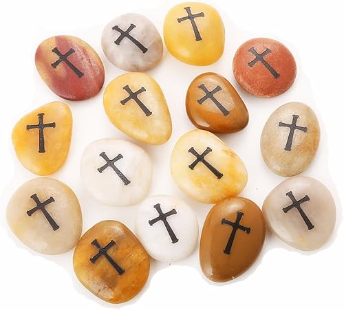 ROCKIMPACT 24 piedras grabadas para la preocupación cruzada para orar la fe, piedras conmemorativas, pulidas, naturales, bautizo, comunión, regalo