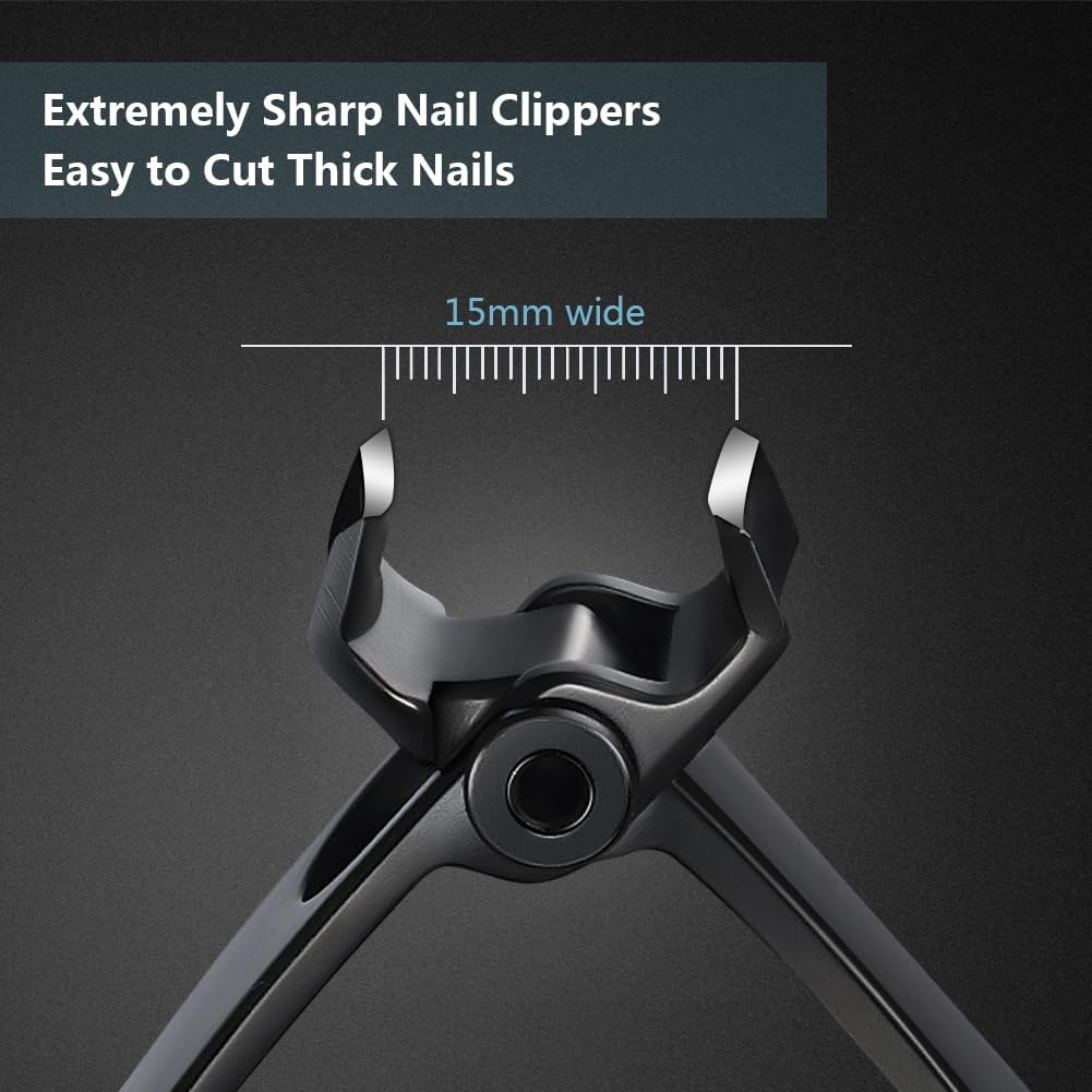 Nail Clippers 15mm Wide Jaw Big Toenail Clippers Fingernail Clippers Clippers Fingernail Clippers Stainless Steel Fingernail Toenail Clippers for Thick Nails (Black-Wide Jaw)