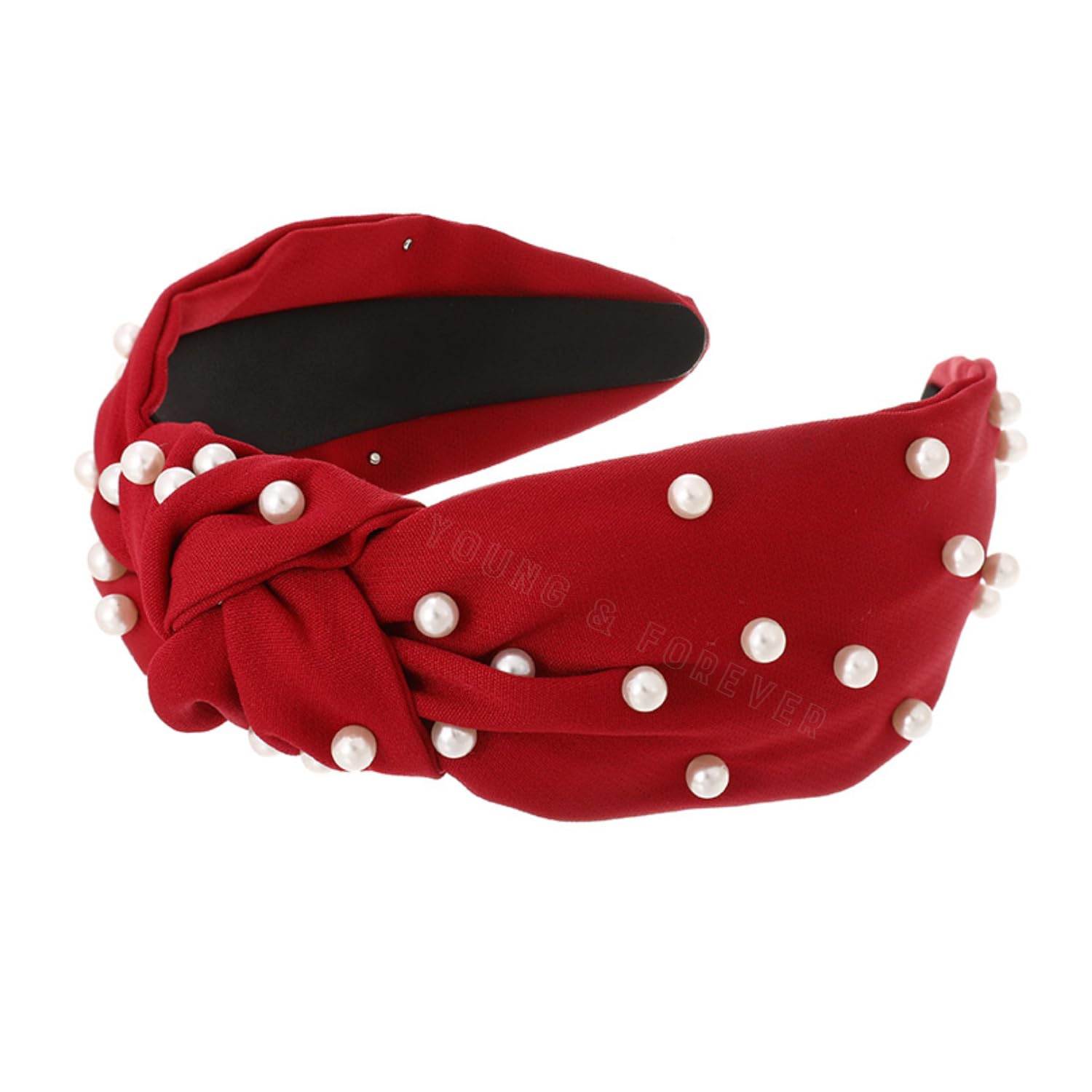 Young & Forever Elegant Red Knotted Pearl Headband for Women and Girls - Premium Fabric Wide Turban Hair Band - Stylish Fashion Hair Accessories for Party, Wedding, and Casual Wear-image-25
