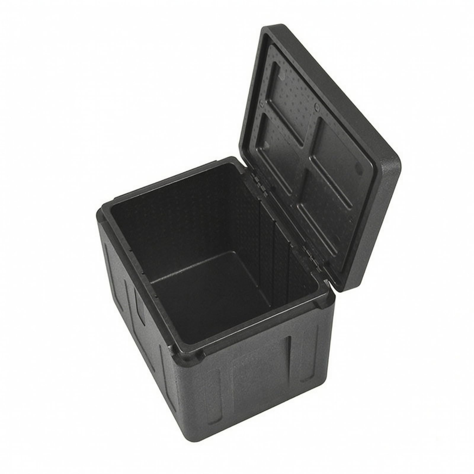 F Fityle Caja Térmica Espuma Térmica Tapa | Diseño Ligero y Resistente, Contenedor Isotérmico para Alimentos, Comedores Escolares, Negro, Tapa Abisagrada