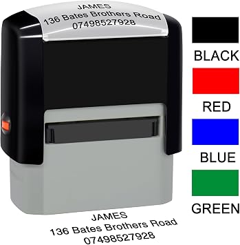 Personalised Stamp Self-Inking Custom Stamp 38x14mm Rubber Work Business Address Stamps Up to 3 Lines 4 Color and Font Available