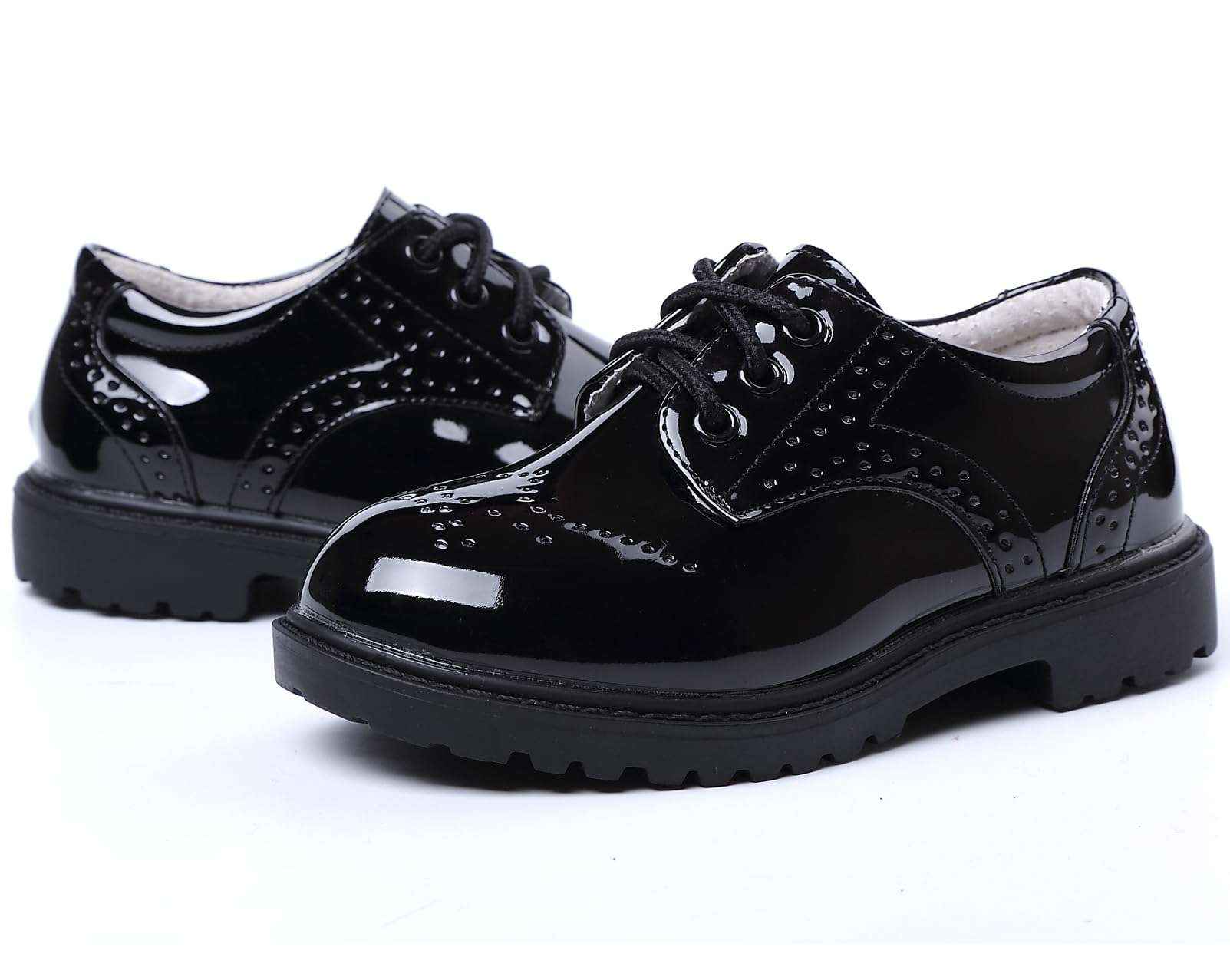 PPXID Jungen Schnürhalbschuhe wasserdichte Lackschuhe Schule Oxfords Uniform Hochzeit Anzugschuhe