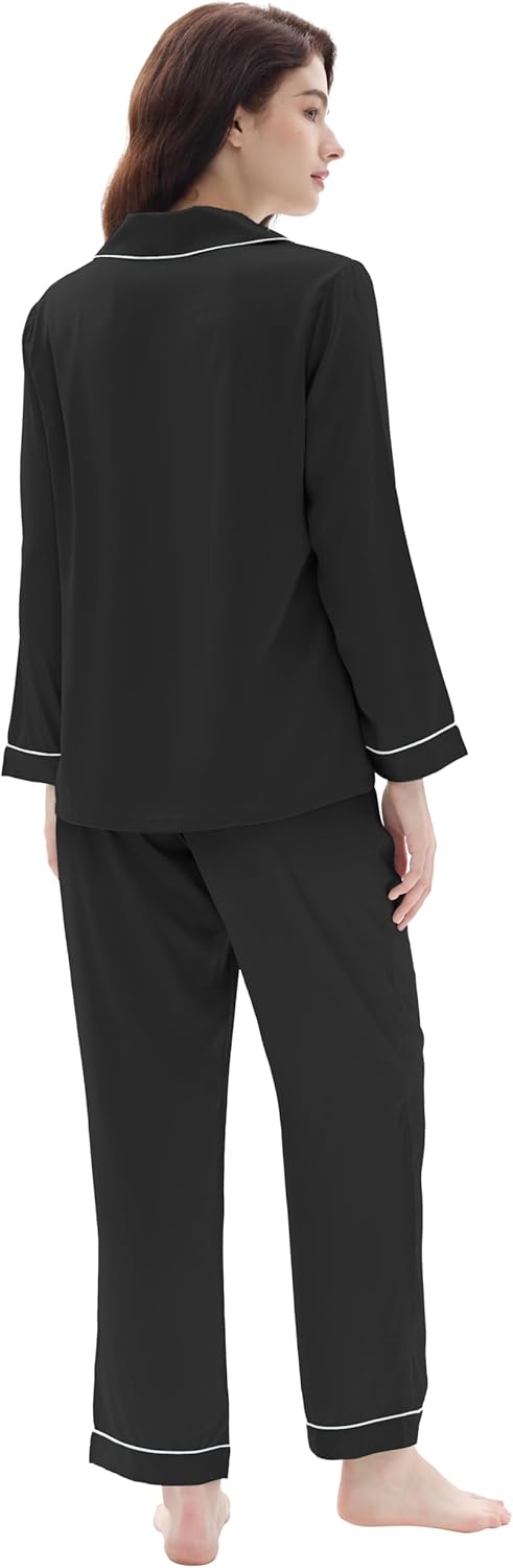 Joyaria Silk Satin Women Pajama Long Sleeve Pj Set Button Down 2 Piece Loungewear Lightweight Breathable Sleepwear S-XXL - Image 3