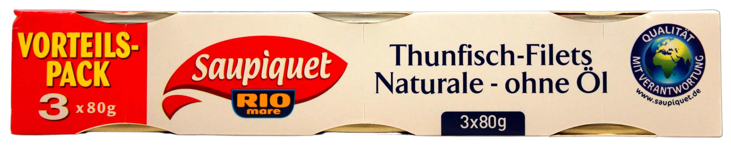 Saupiquet Rio mare Thunfisch-Filets Naturale - ohne Öl 3 x 56g, 8er Pack (8 x 168g)