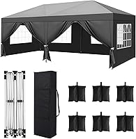 Vista 15 de Toldo desplegable blanco de 10 x 20 pies para fiestas al aire libre con 6 paredes laterales, tienda de campaña para fiesta de boda al aire libre