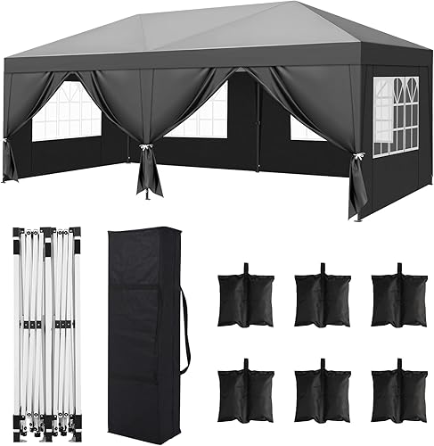 Miniatura 15 de Toldo desplegable blanco de 10 x 20 pies para fiestas al aire libre con 6 paredes laterales, tienda de campaña para fiesta de boda al aire libre