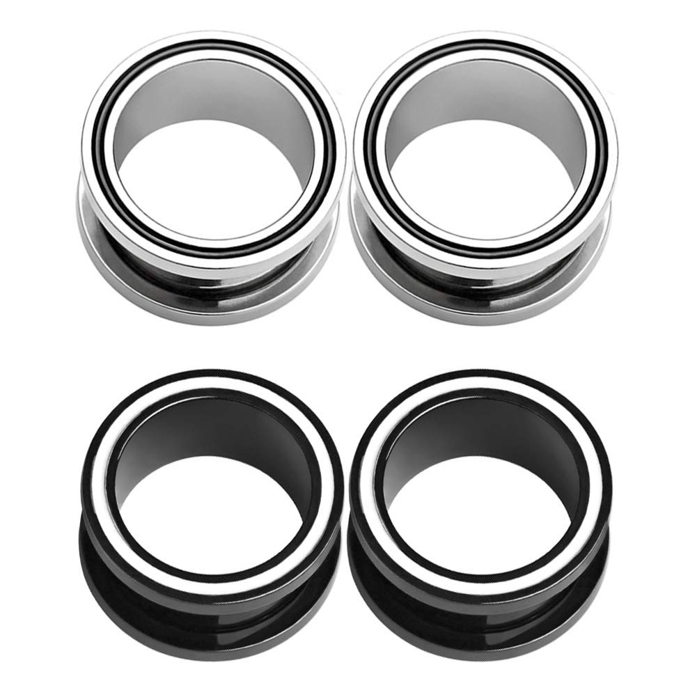 4PCS Blue & Gold Double Circular Flesh Ear Tunnels Plugs Ear Gauges Expanders Set Body Jewelry (Black&White,9/16"(14mm))