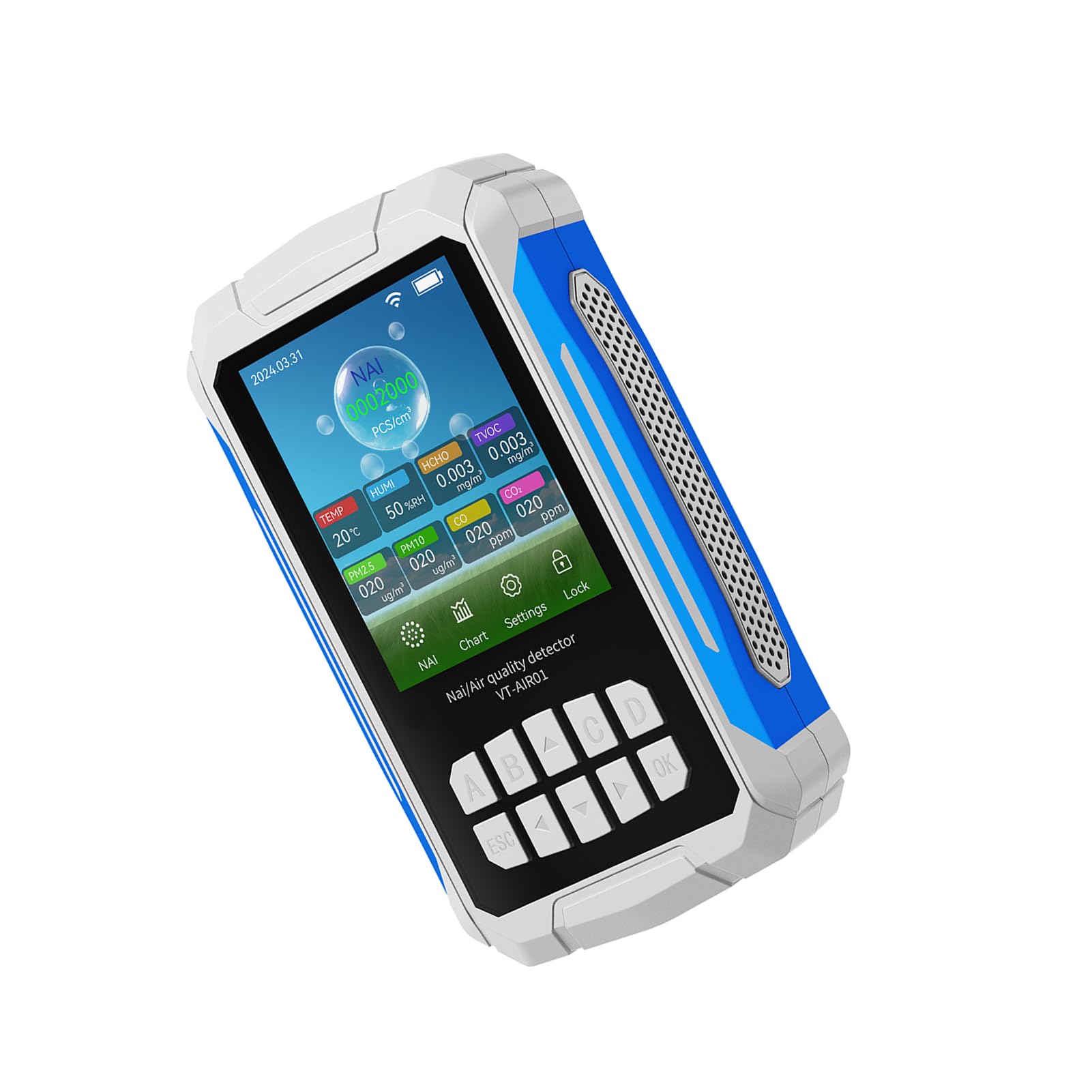 Fafeicy Misuratore di qualità Dell'aria 10 in 1 Tester di qualità Dell'aria Interna Misuratore di con Rilevatore di Ioni Negativi PM2.5 PM10 CO2 VOC Umidità di (WHITE)