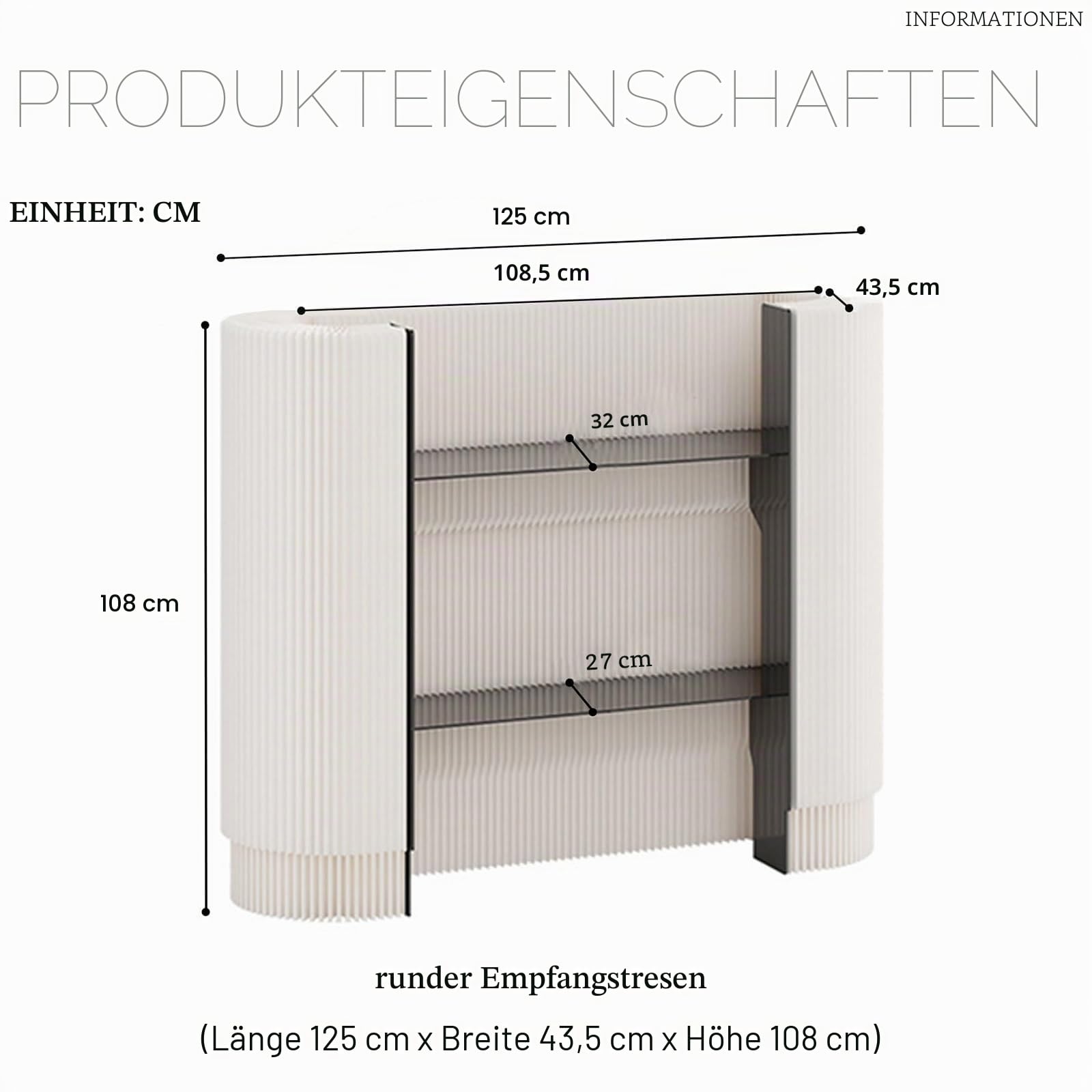 Kassentheke, Moderner Empfangstresen, Empfangstheke, Kassentisch Theke, Verkaufstresen, Rezeptionstheke Mit Verstellbarem Regal für BekleidungsgeschäFt Café Firmenanlage(Wit)
