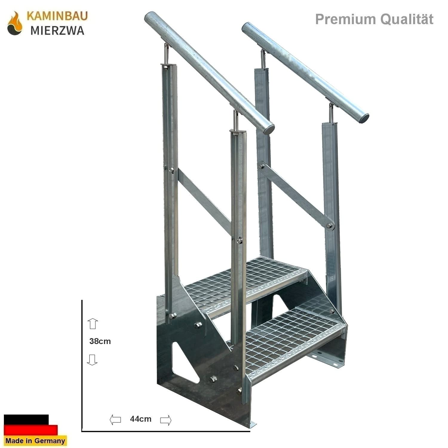 Scale con griglia in acciaio Premium 2 Gradini Scala autoportante Completamente zincata con ringhiera su entrambi i lati - Dimensioni (L x L x H) 44cm x 100cm x 38cm