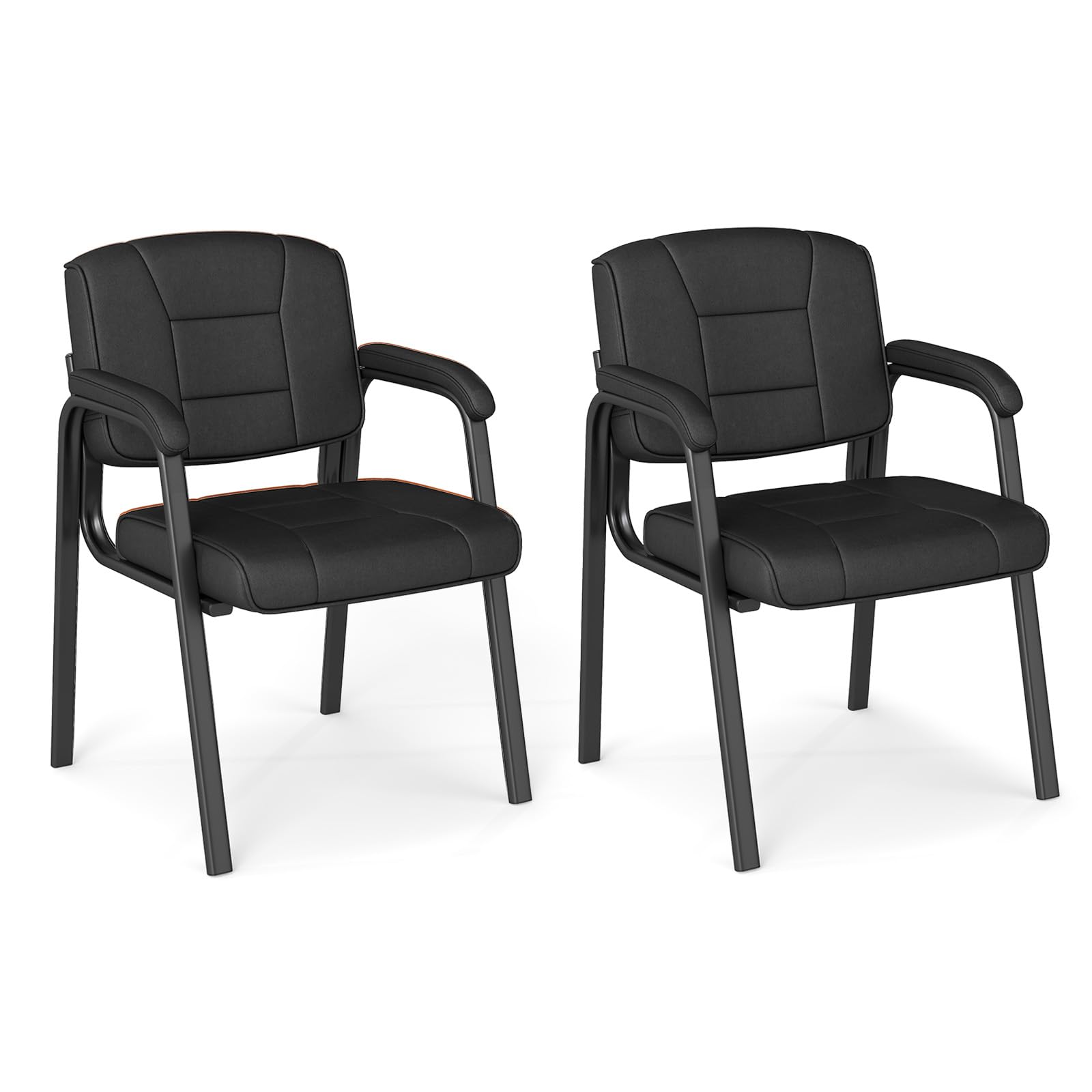 COSTWAY Konferenzstühle 2er Set, Besucherstühle mit Armlehnen und Metallrahmen, Bürostühle, Schwarz