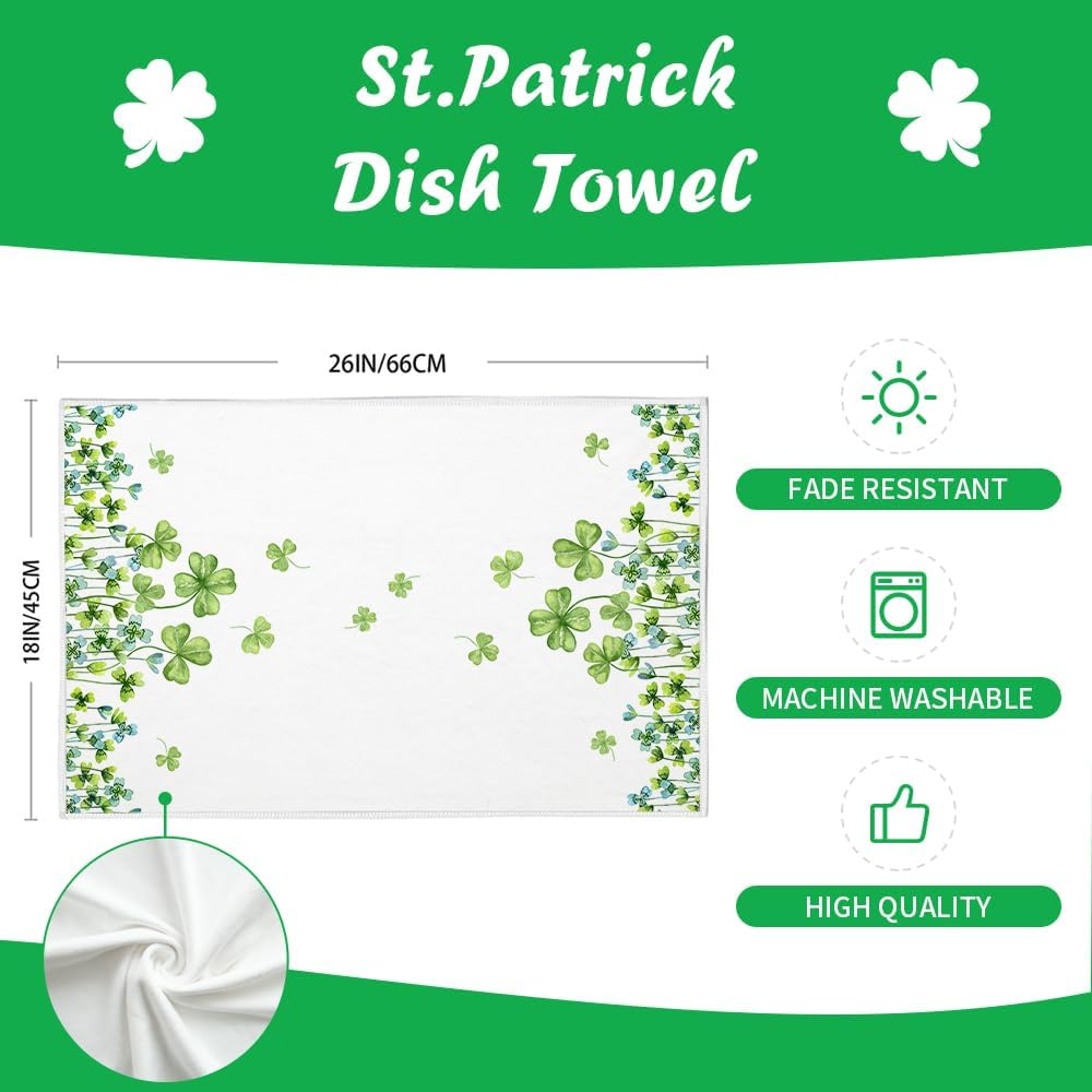 ARKENY Juego de 2 toallas de cocina con rayas verdes para el día de San Patricio, decoración del hogar, paño de secado de barra ultra absorbente, 18 x 26 pulgadas