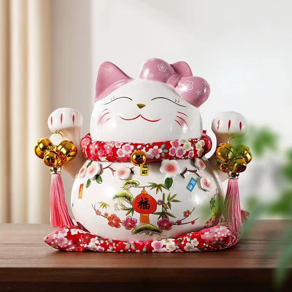 かわいい さくら 招き猫 座布団 招財 招福 開運 幸運 商売繁盛 開店祝い 貯金箱 贈り物 10インチ