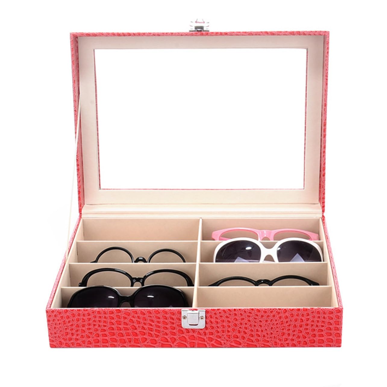 GALPADA 8 Slotów Wzór Ziarna Krokodyla Okulary Przeciwsłoneczne Schowek Na Okulary Skórzane Etui Na Okulary Gablota Do Przechowywania Organizer Do Przechowywania (rosy)
