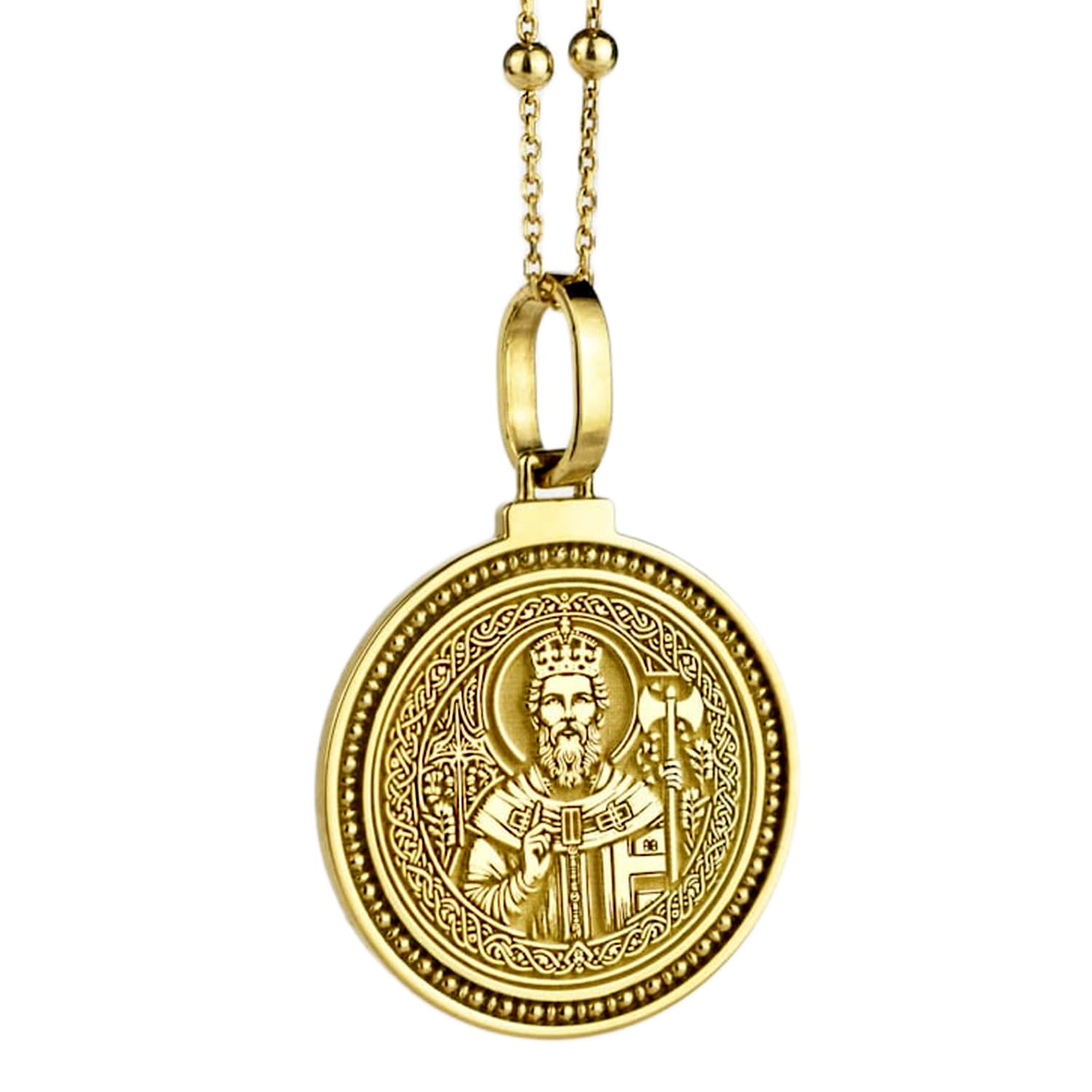 Collier pendentif rond gravé Oslo argent 925 plaqué or 28 mm chaîne 45 cm homme femme LKBEADS