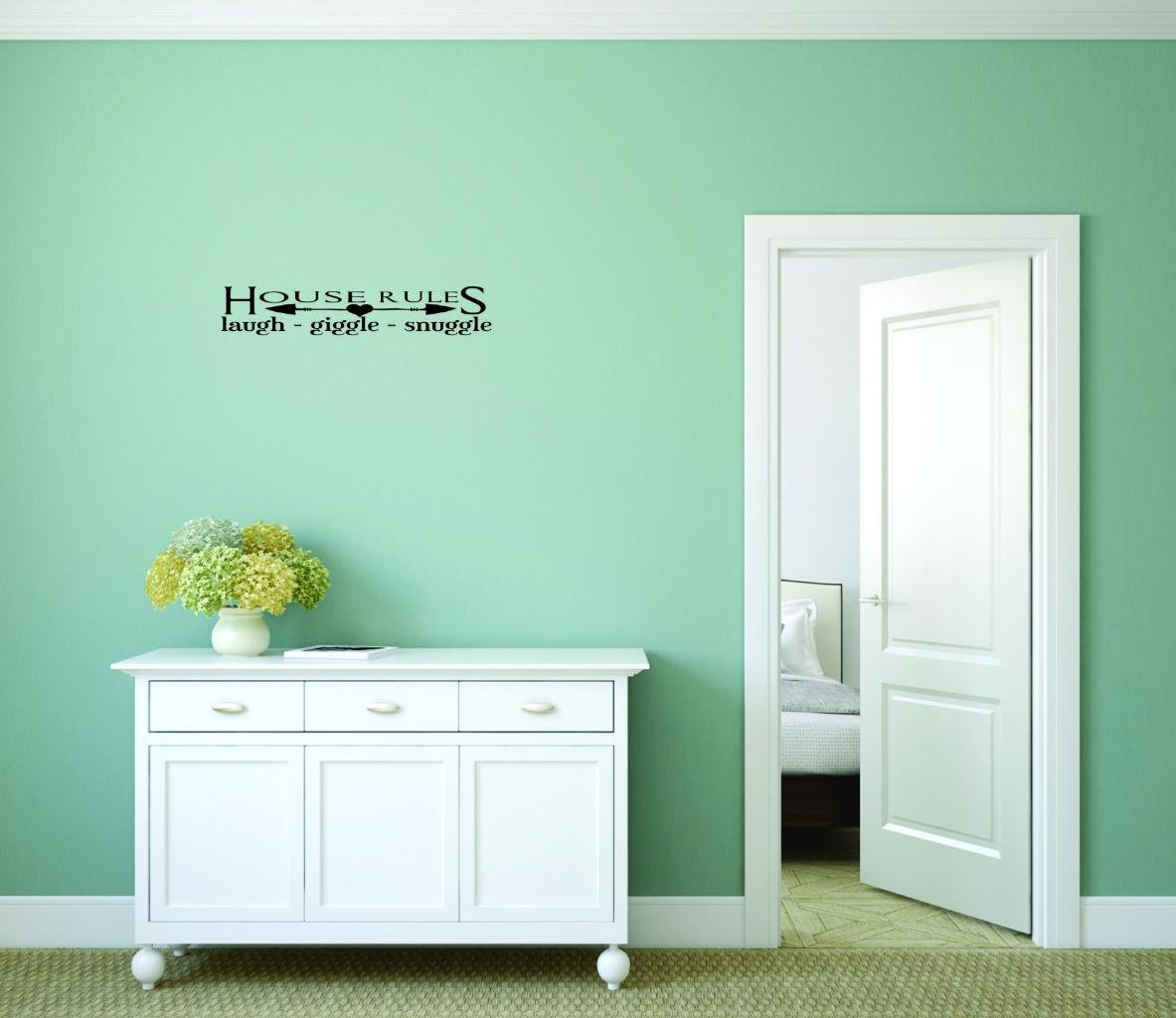 Design with Vinyl Moti 2731 2 Decal - Peel & Stick Wall Sticker : House Rules Laugh Giggle Snuggle Quote Kids Teen Boy Girl Color: Black Size 12 Inches x 30 Inches