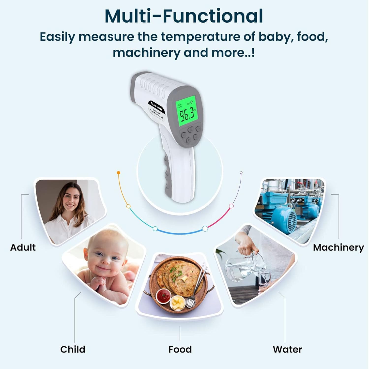 DR VAKU® Infrared Digital Thermometer For Adults and Kids Non-Contact Laser Infrared Thermometer Temperature Gun LCD Display Ideal for Whole Family & Babies [Battery Included] - Grey - Image 3 thumbnail