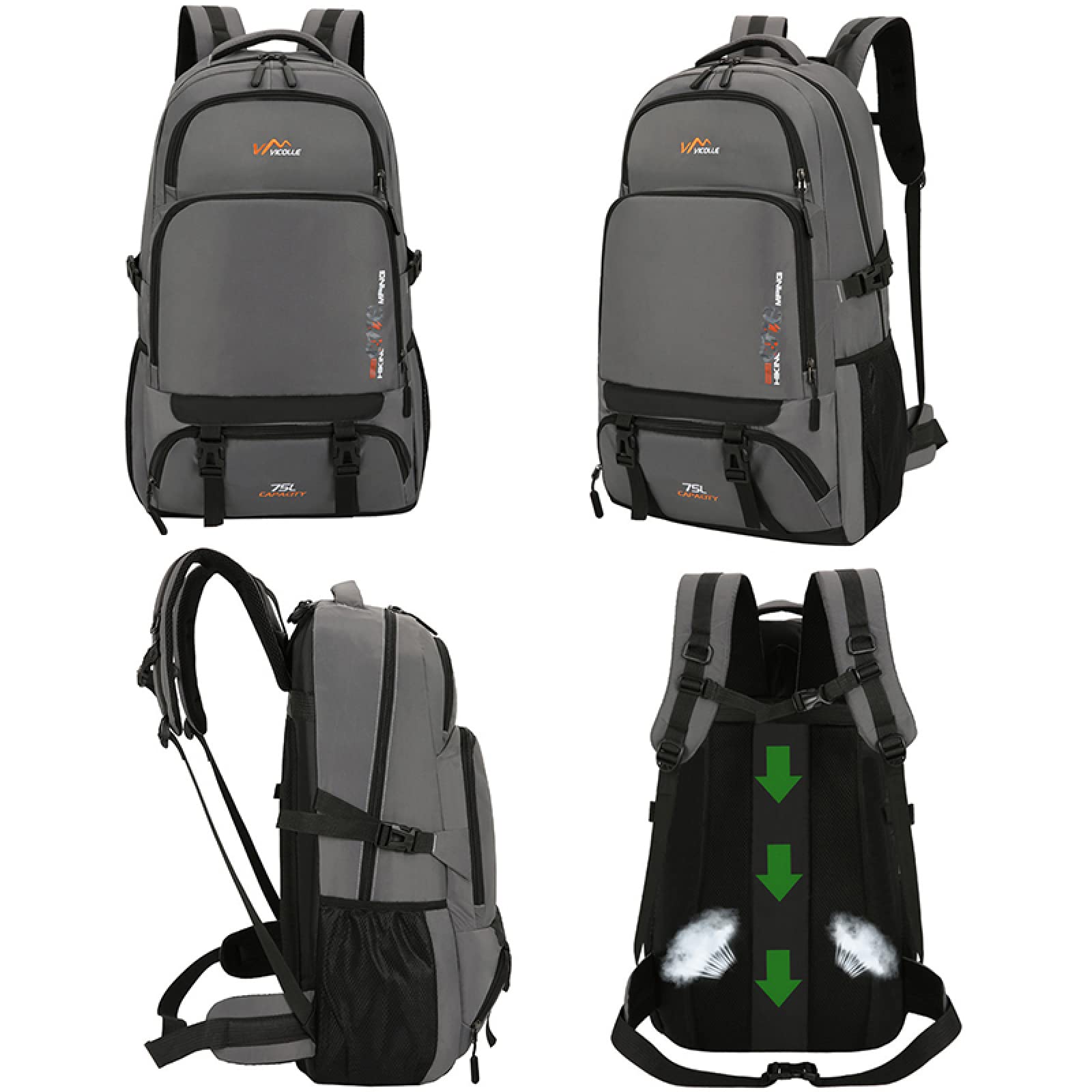 Zaino da viaggio unisex impermeabile da 75 litri Borsa sportiva Zaino da escursionismo all'aperto Zaino da campeggio per alpinismo
