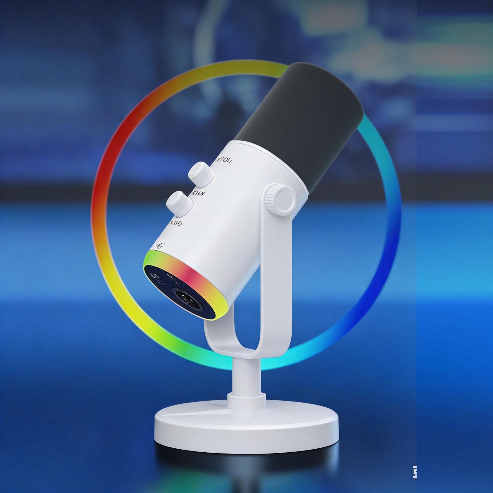 Microfono USB da gioco dinamico RGB con cancellazione del rumore microfono a condensatore per streamer PC gamer (bianco)
