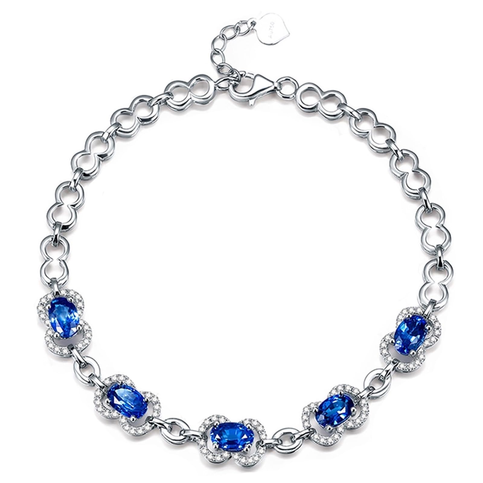 Bracciale in Oro Bianco 750/585/375 Vero, Bracciale con Zaffiro Sintetico 3.5ct 16-18 cm Estensione 4 cm con Moissanite, Braccialetto Donna Fidanzati